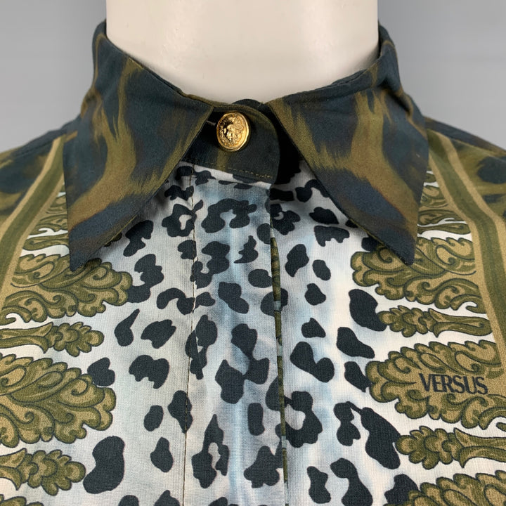 VERSUS by GIANNI VERSACE Size 44 Green Black Animal Print Long Sleeve Shirt