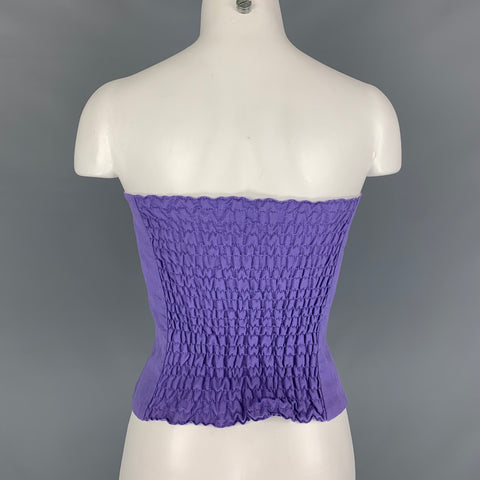 LAUREL Size 6 Purple Blue & Green Linen and  Rayon Embroidered Bustier Casual Top