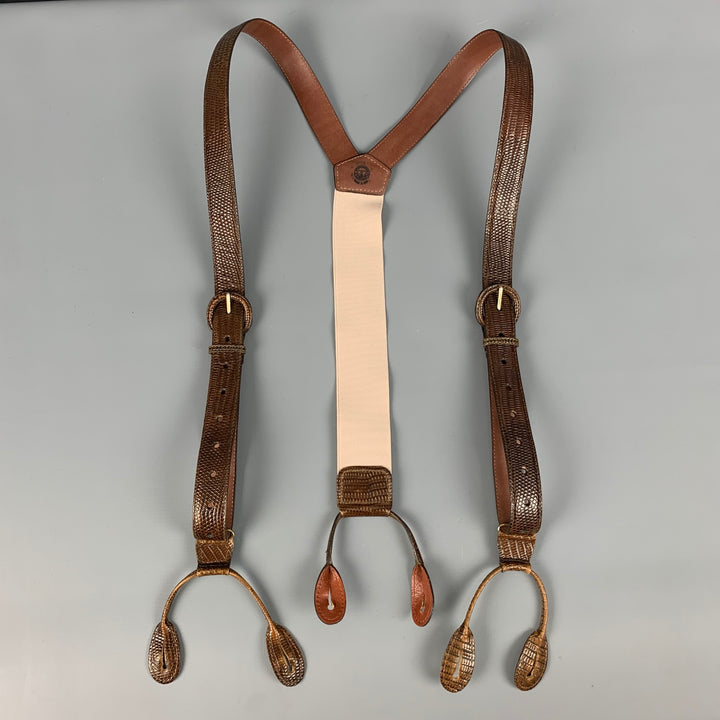 VINTAGE Brown Embossed Leather Suspenders