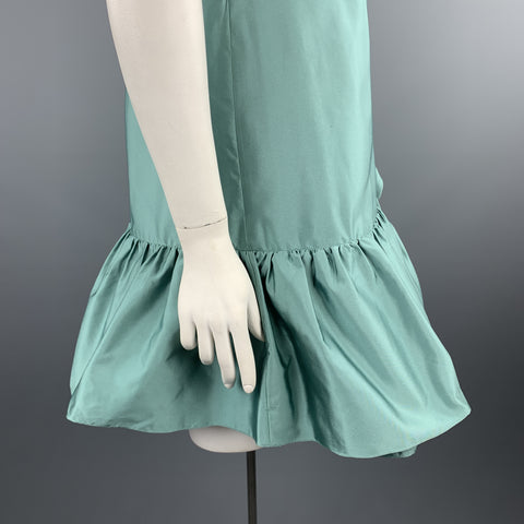 MOSCHINO Size 10 Aqua Teal Silk Blend Satin Ruffle Dress
