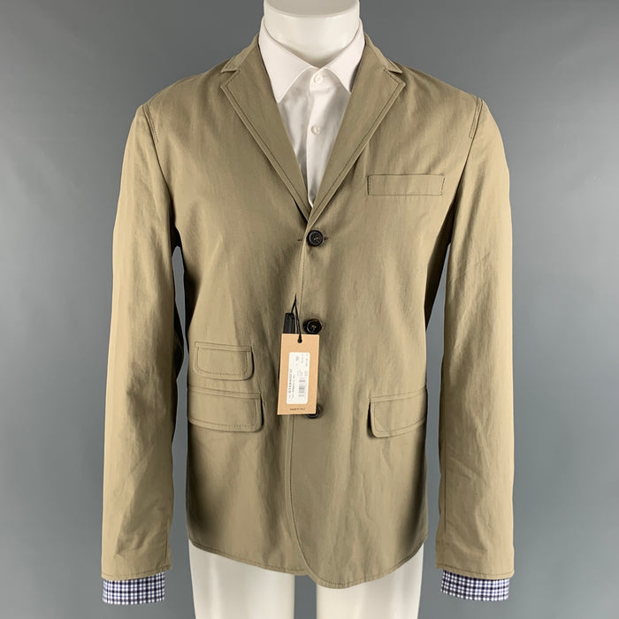 DSQUARED2 Chest Size 40 Khaki Solid Cotton Notch Lapel Sport Coat