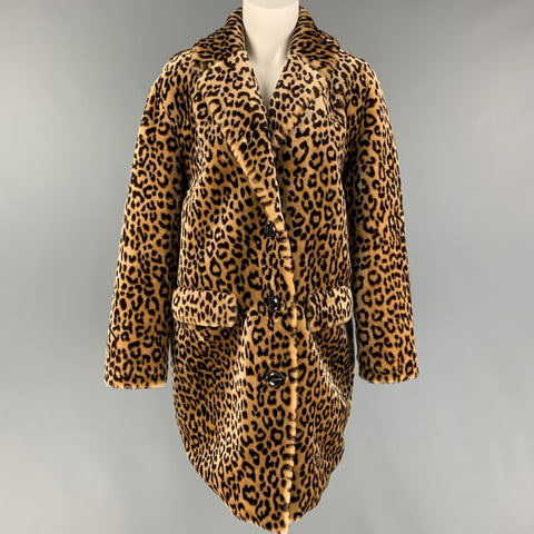 ALLEN SCHWARTZ Taille XS Tan Brown Animal Print Fausse Fourrure Notch Revers Manteau