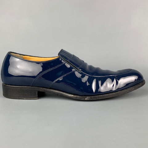 A.TESTONI Size 9 Navy Patent Leather Penny Loafers