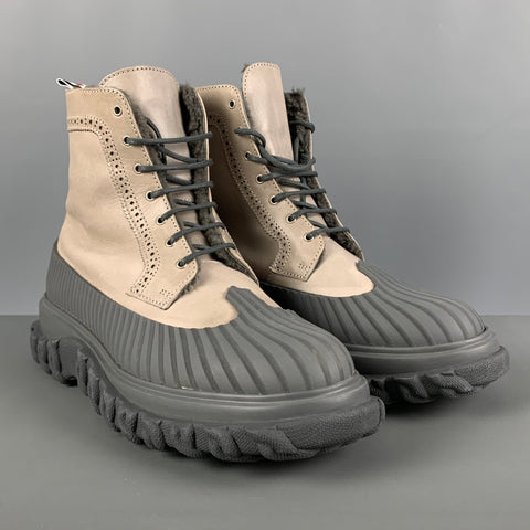 THOM BROWNE Size 11 Gray Taupe Leather Winter Boots