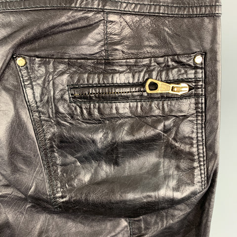DIESEL Size 30 Black Leather Zip Fly Snap Biker Jeans