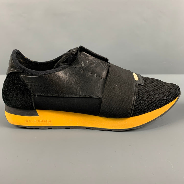 BALENCIAGA Size 11 Black Yellow Leather Athletic Sneakers