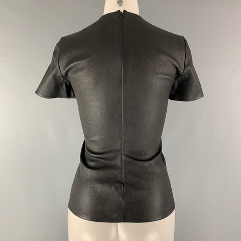 CELINE Size 4 Black Lamb Skin Short Sleeve Casual Top