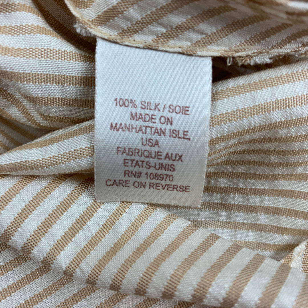 ZAC POSEN Size 6 Beige Cream Silk Stripe Mid-Calf Skirt