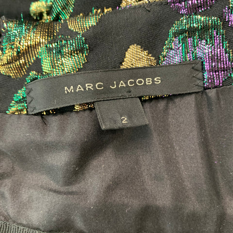 MARC JACOBS Size 2 Black, Gold & Purple Jacquard Cotton Blend Cocktail Dress