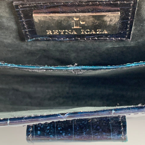 REYNA ICAZA Black Alligator Leather Camden Clutch