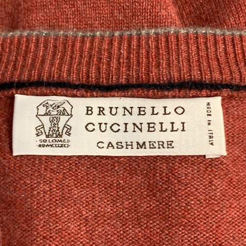 BRUNELLO CUCINELLI Size M Brick Knitted Cashmere V-Neck Pullover Sweater