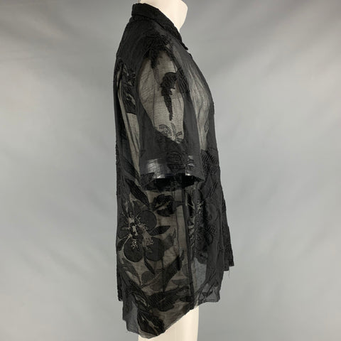 BY WALID Size M Black Floral Cotton Button Up Short Sleeve Shirt