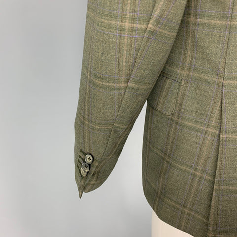 ISAIA Size 40 Green Yellow Plaid Wool Single Breasted Sport Coat