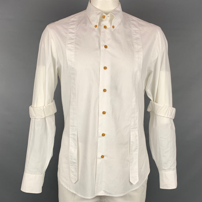 VIVIENNE WESTWOOD Size L White Applique Cotton Button Down Long Sleeve Shirt