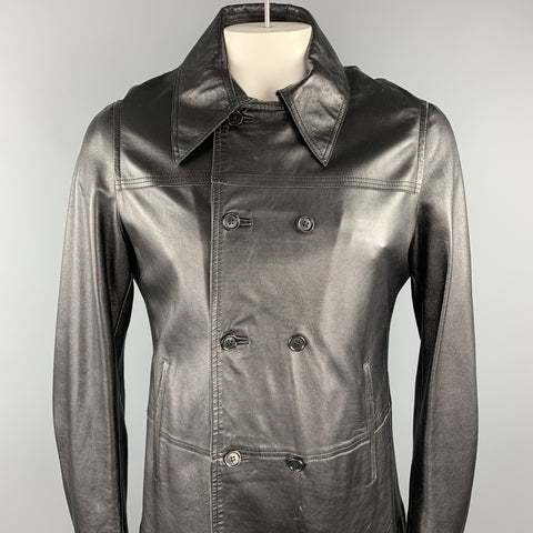 CoSTUME HOMME Size 40 Black Leather Double Breasted Jacket