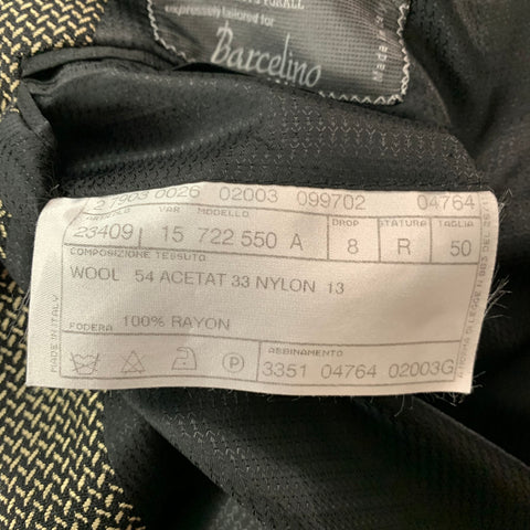 BARCELINO Size 40 Black Gold Jacquard Double Breasted Sport Coat