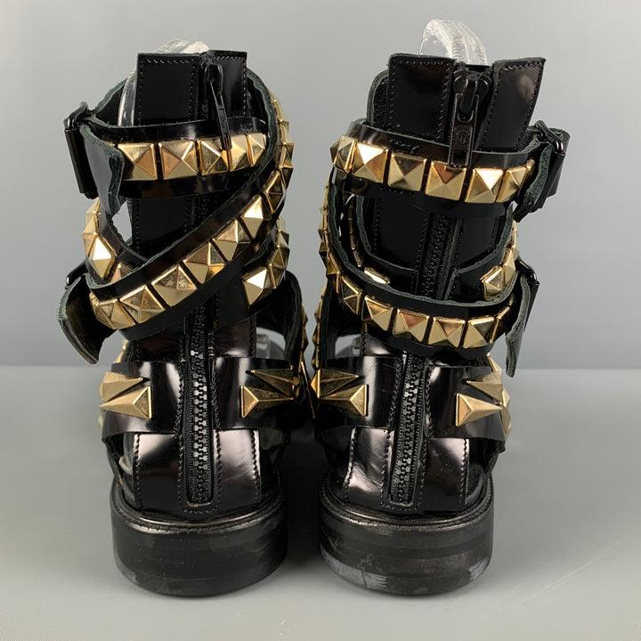 GIVENCHY SS 10 Size 11 Black Gold Studded Leather Gladiator Sandals