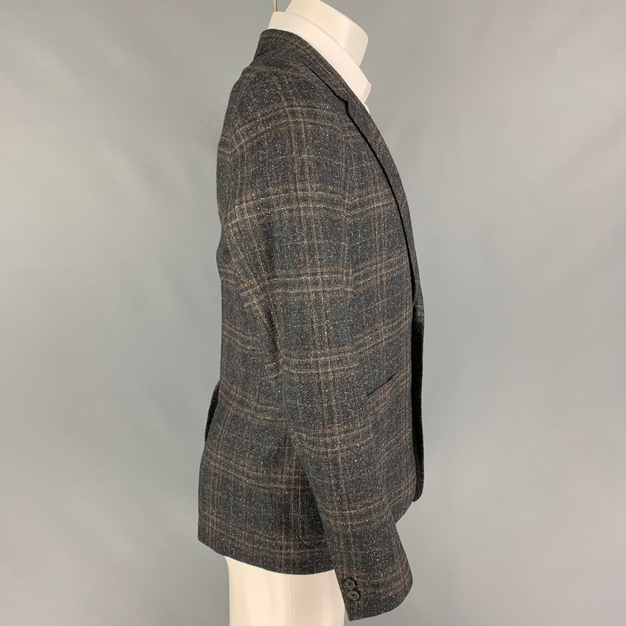 BILLY REID Size 38 Charcoal Brown Plaid Wool Silk Sport Coat Sui