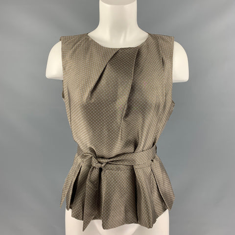 PAUW Size 2 Taupe and White Silk Dots Blouse