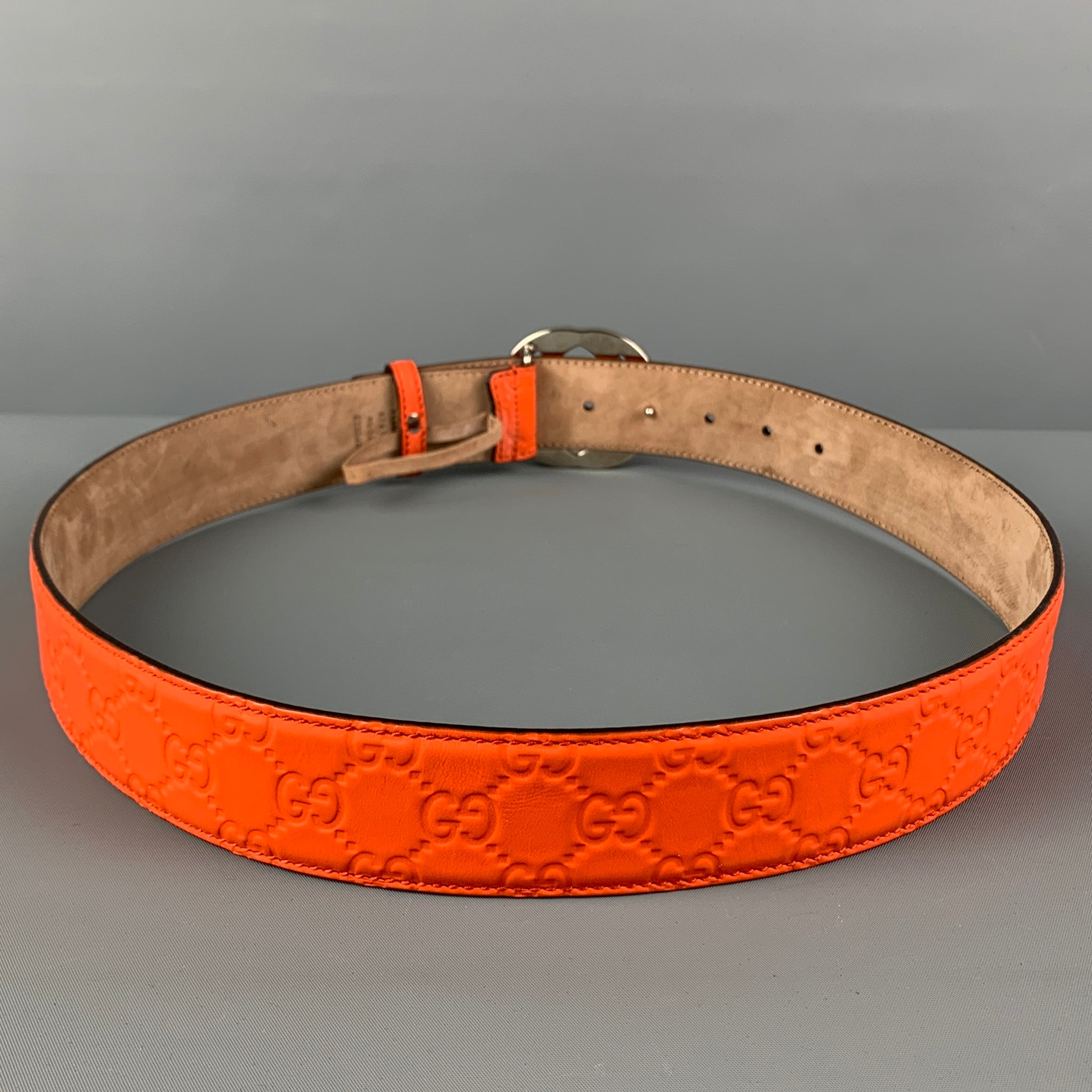 GUCCI Size 40 Orange Guccisima Embossed Leather GG Belt – Sui