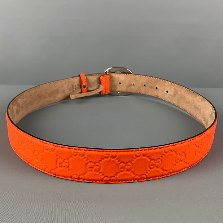 GUCCI Size 40 Orange Guccisima Embossed Leather GG Belt