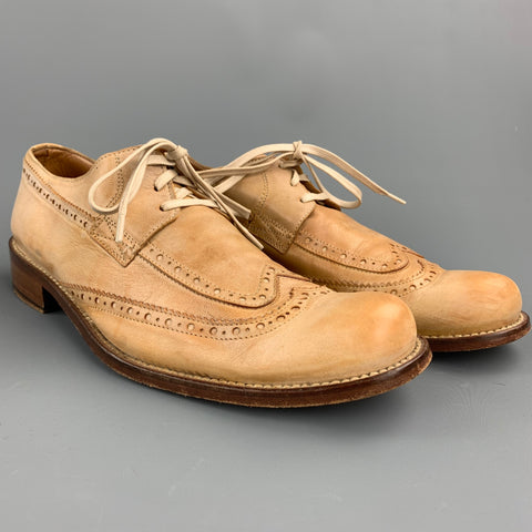 JOHN VARVATOS Size 8.5 Tan Perforated Leather Wingtip Lace Up Shoes