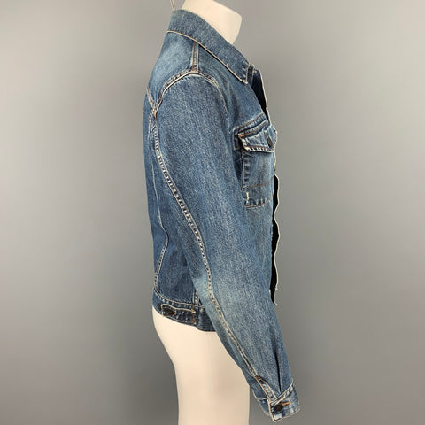STONE ISLAND Size L Indigo Distressed Denim Trucker Jacket