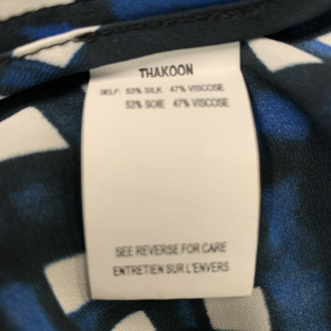 THAKOON Taille 2 Blouse Carrés Soie/Viscose Bleu Blanc