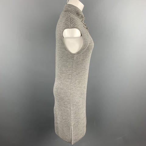 SHANGHAI TANG Size L Grey Knitted Ribbed Wool Dress