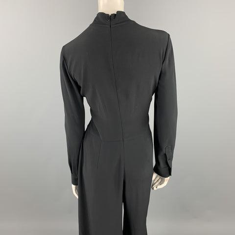 RALPH LAUREN COLLECTION Size 8 Black Viscose / Acetate Long Sleeve Wide Leg Jumpsuit