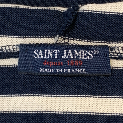 SAINT JAMES Size M Navy & Cream Stripe Cotton Hooded Kangaroo Pockets Sweatshirt