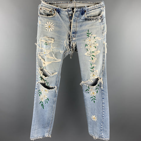 LEVI STRAUSS Size 31 Light Blue Distressed Denim Button Fly Jeans