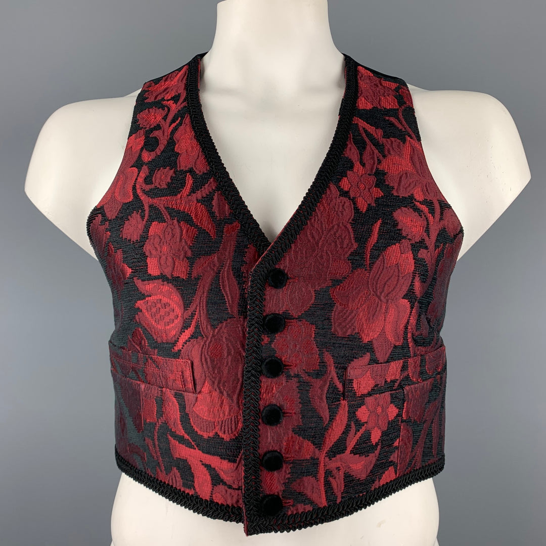 DOLCE & GABBANA SS 2015 Size 42 Red & Black Brocade Viscose Blend Cropped Vest & Jacket