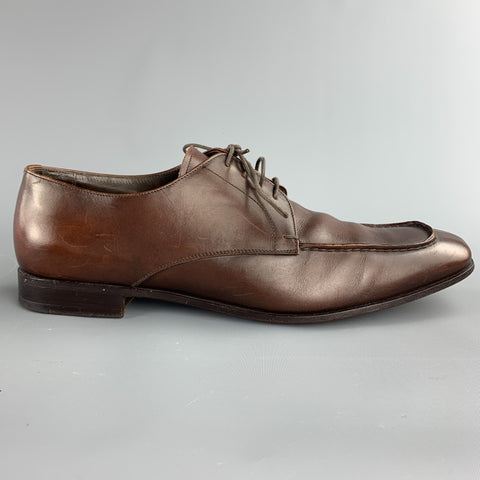 PRADA Taille 10 Chaussures à lacets en cuir antique marron à bout fendu