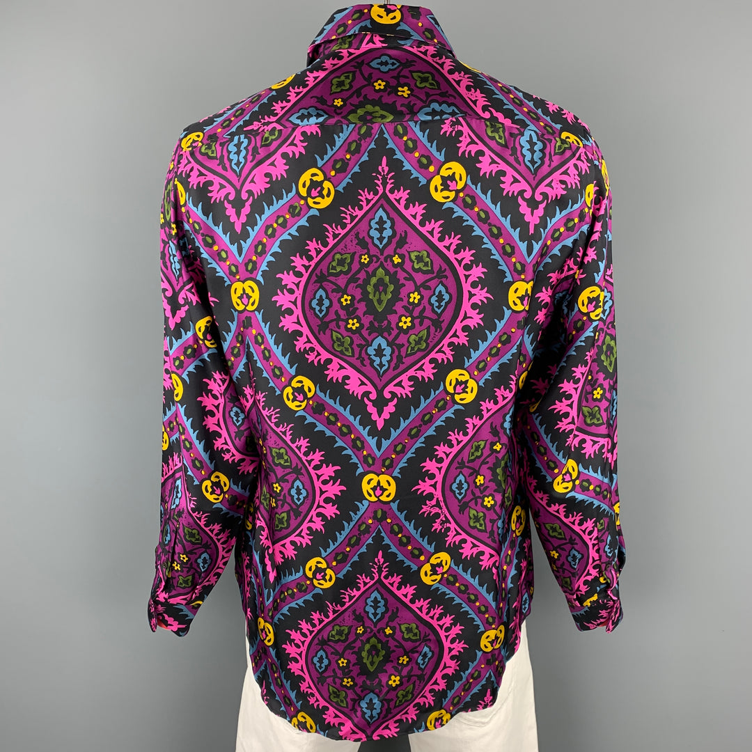 PRADA x HOLLIDAY BROWN Size L Purple & Black Abstract Silk Button Up Long Sleeve Shirt