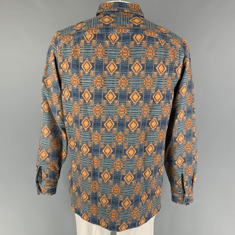 RRL by RALPH LAUREN Size XL Blue Orange Geometric Cotton Long Sleeve Shirt