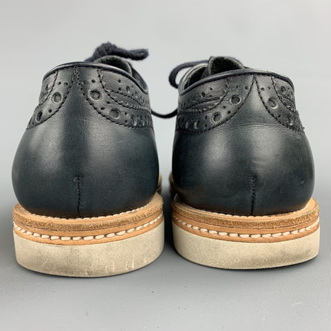 SANTONI Size 8 Navy Perforated Leather Wingtip Lace Up