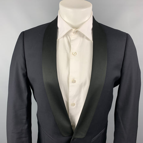 SANDRO Size 38 Navy & Black Wool Shawl Collar Sport Coat