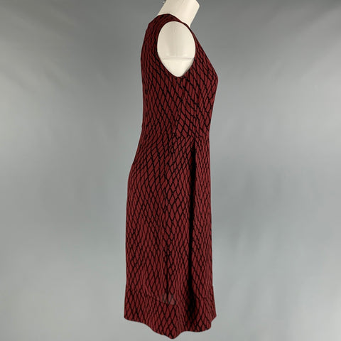 MARNI Size 2 Burgundy Black Viscose Rhombus Sleeveless Dress