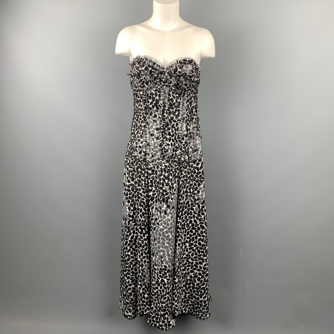 LIANCARLO Size 8 Black & White Chiffon Silk Strapless Dress Gown Sui Generis Designer Consignment LIANCARLO Size 8 Black & White Chiffon Silk Strapless Dress Gown Sui Generis Designer Consignment