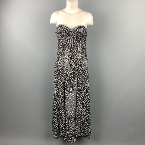 LIANCARLO Taille 8 Robe bustier en mousseline de soie noire et blanche