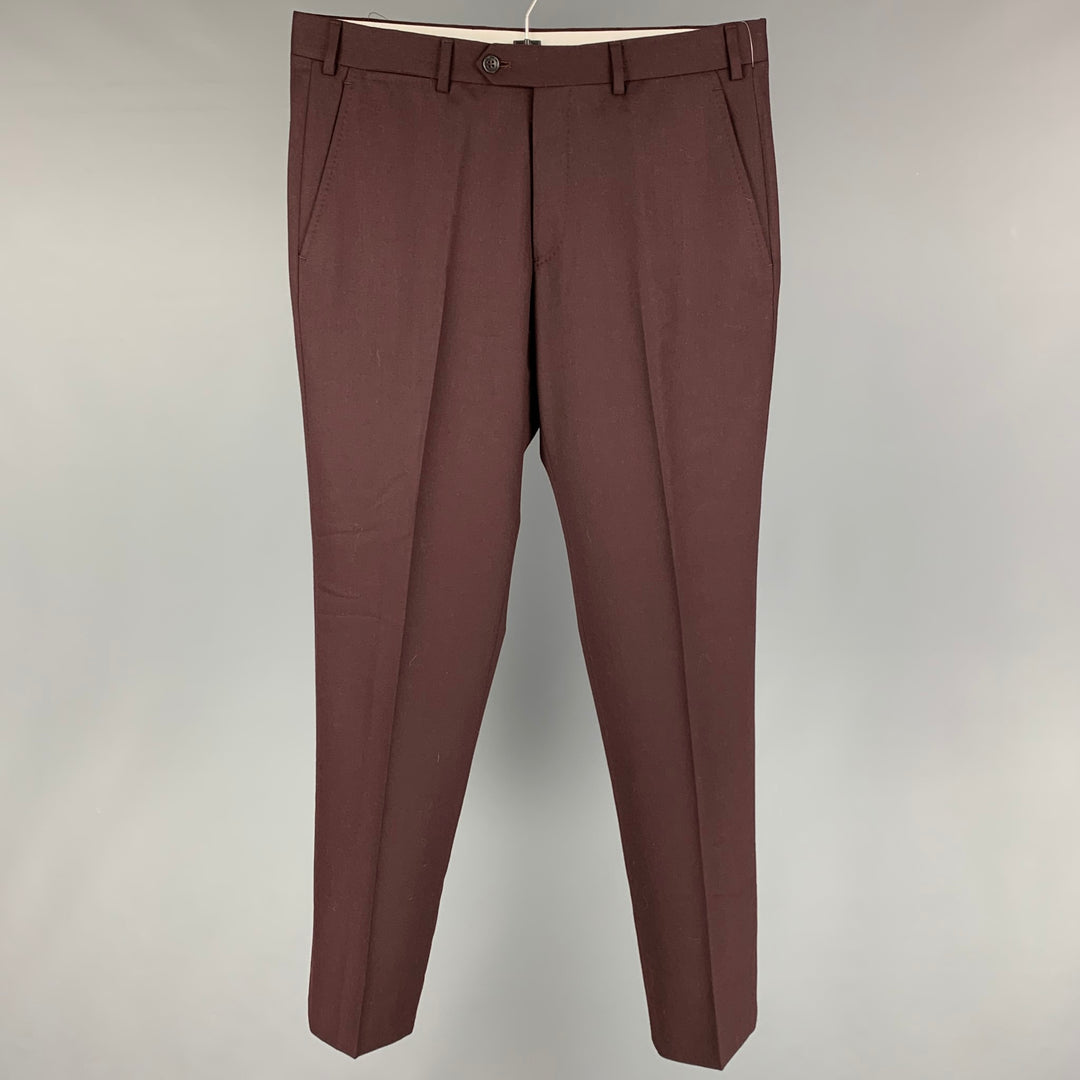 ARMANI COLLEZIONI Size 34 Burgundy Wool Blend Flat Front Dress Pants