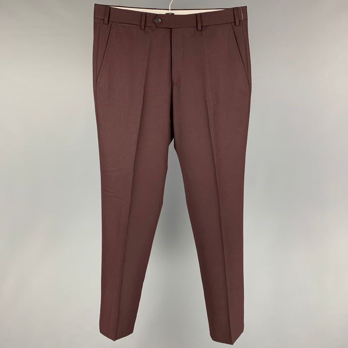 ARMANI COLLEZIONI Size 34 Burgundy Wool Blend Flat Front Dress Pants