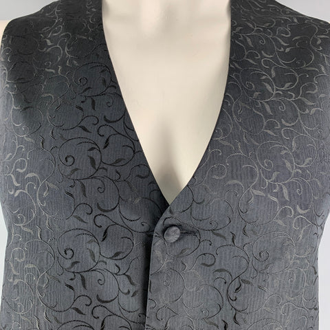 ERMENEGILDO ZEGNA Chaleco negro abotonado de seda jacquard talla L