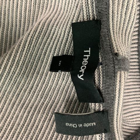 THEORY Size M Grey White Stripe Cotton Blend Hooded Cardigan