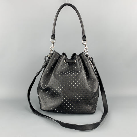 SAINT LAURENT Studded Black Leather Emmanuelle Bucket Bag