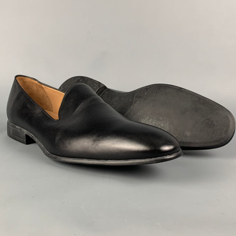 BALLY Size 13 Black Leather Slip On Loafers