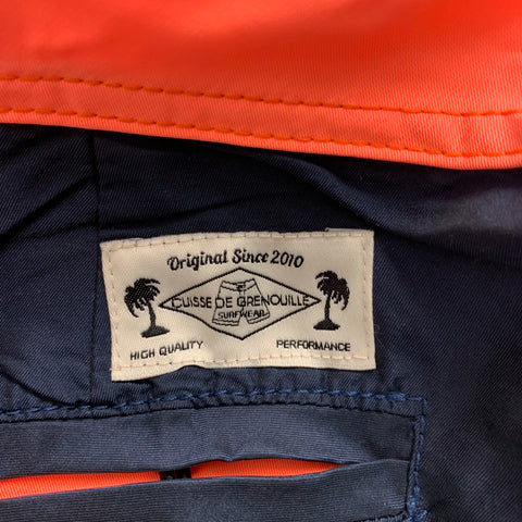CUISSE DE GRENOUILLE Size S Navy & Neon Orange Two Toned Polyester Swim Trunks