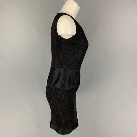OSCAR DE LA RENTA SS 11 Size 10 Black Cotton Silk Textured Sheath Dress