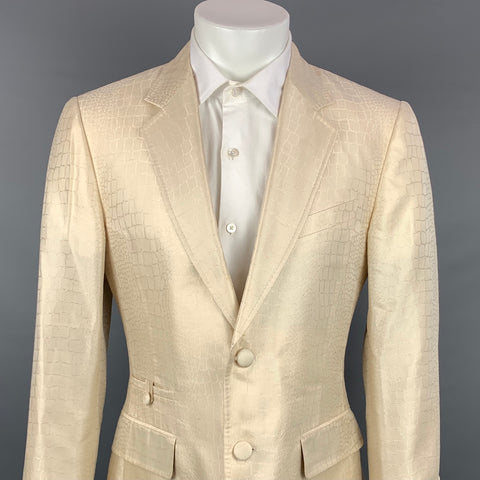 ROBERTO CAVALLI Size 40 Beige Animal Print Silk Notch Lapel Sport Coat